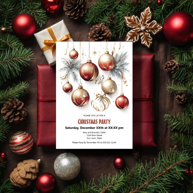 Cartão De Festividades Festivo Red Glitters Decoração Festa de Natal (Criador carregado)