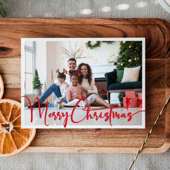 Cartão De Festividades Festivo Red Script Feliz Ano De Natal Em Revisão (Criador carregado)