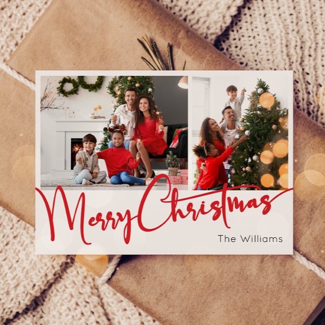 Cartão De Festividades Festivo Red Script Felry Natal Dois Foto (Criador carregado)