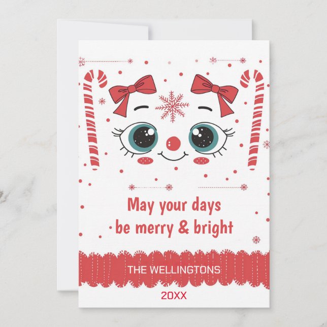 Cartão De Festividades Festivo Rosto Natal - Feliz e Brilho (Frente)