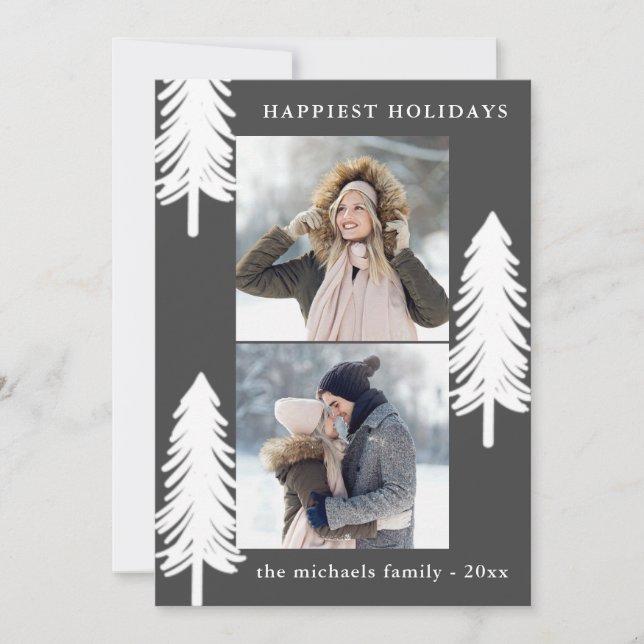 Cartão De Festividades Festivo White Pine Treine Dois Feriados Fotográfic (Frente)