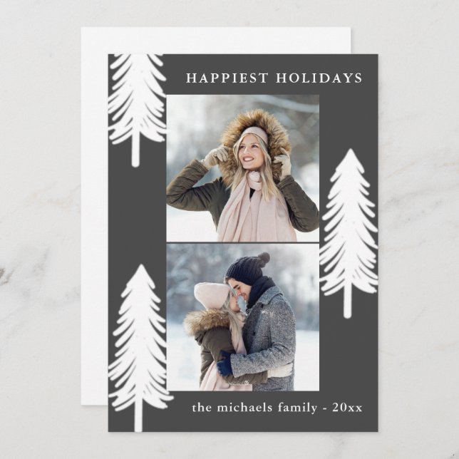 Cartão De Festividades Festivo White Pine Treine Dois Feriados Fotográfic (Frente/Verso)