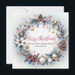 Cartão De Festividades Festivo Winter Frame Christmas<br><div class="desc">Uma coroa de Natal decorada com ornamentos de ouro,  cones de pinho e bagas sagradas</div>