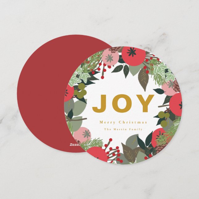 Cartão De Festividades Festivo Wreath com Joy Typografia (Frente/Verso)