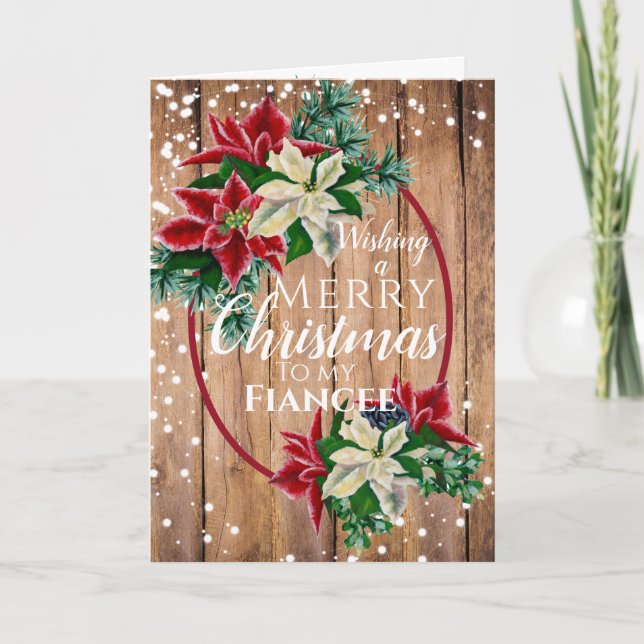 Cartão De Festividades Fiancee Christmas Rustic Poinsettia Floral (Frente)