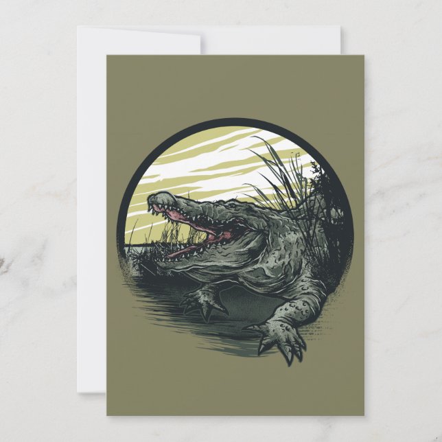 Cartão De Festividades Fierce Alligator Swamp Illustration Art (Frente)