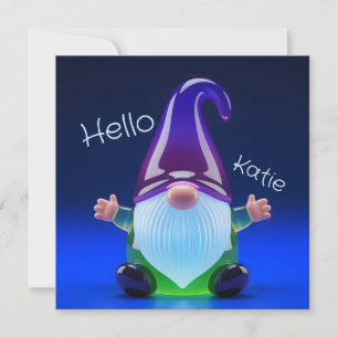 Cartão De Festividades Figura de Gnome de Vidro Translúcido com Nome Pers