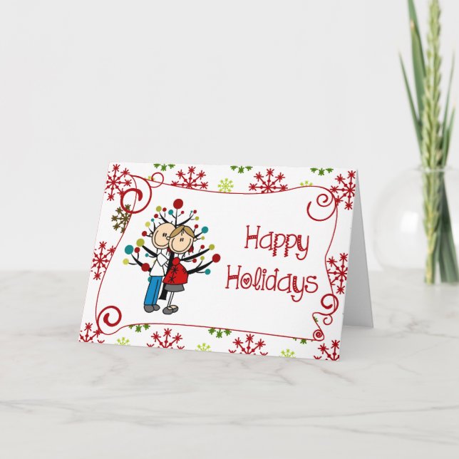 Cartão De Festividades Figura feriado expectante da vara do Natal do (Frente)