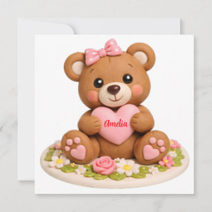 Cartão De Festividades Figurinha de Urso de Pelúcia Fofo com Coração de N