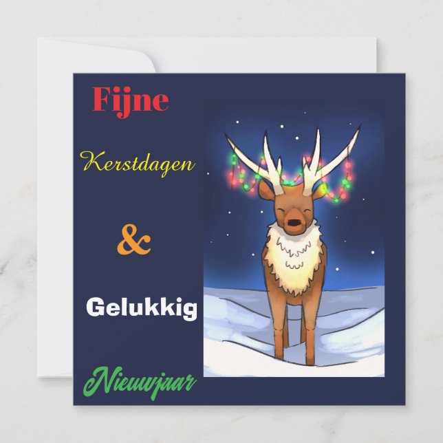 Cartão De Festividades Fijne kerstdagen, Reindeer , rendier, Rudolf (Frente)