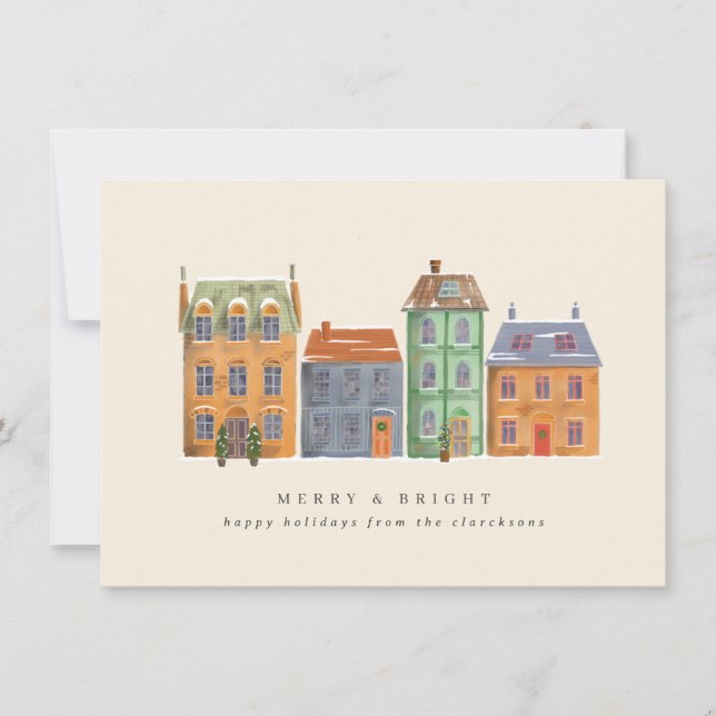 Cartão De Festividades Fila De Casas De Um Dia De Inverno (Frente)