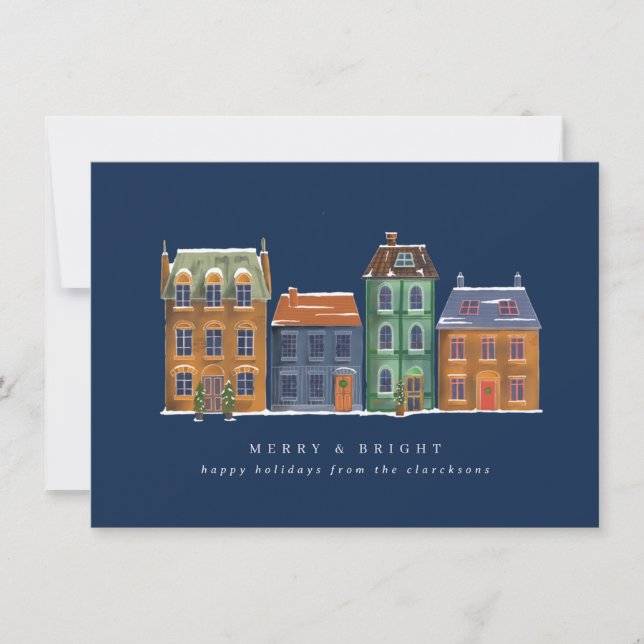 Cartão De Festividades Fila De Casas De Um Dia De Inverno (Frente)