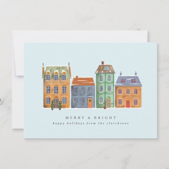Cartão De Festividades Fileira De Casas De Um Dia De Inverno (Frente)