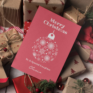 Cartão De Festividades Filha de Natal Branca Rosa Personalizada