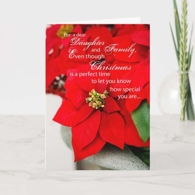 Cartão De Festividades Filha e Poinsettia Familiar Saudações (Frente)