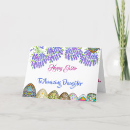Cartão De Festividades Filha felz pascoa Óvulo Floral Azul Lilaco Púrpura