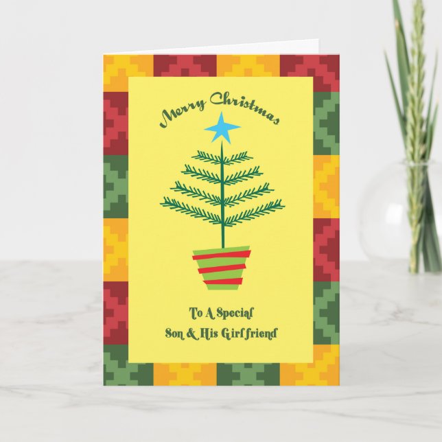 Cartão De Festividades Filho e sua Namorada Primária Natal (Frente)