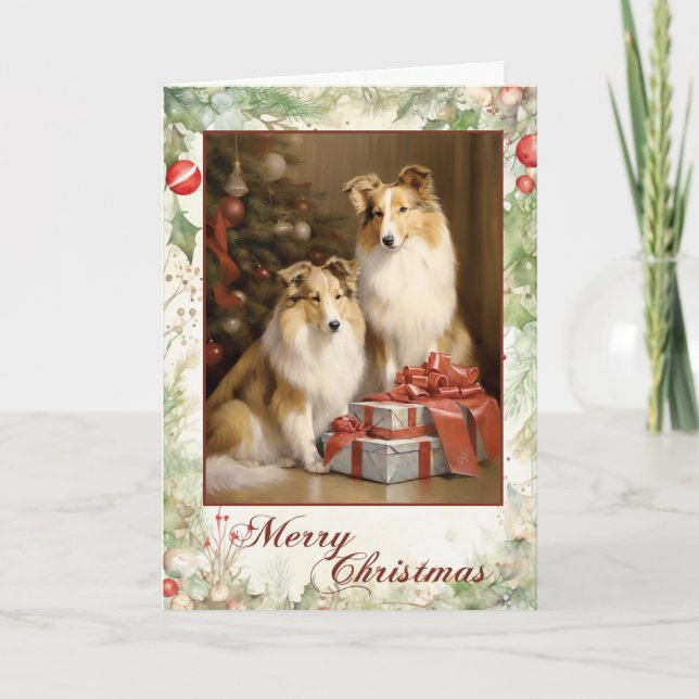Cartão De Festividades Filhote Collie Vitoriano Natal (Frente)