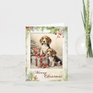 Cartão De Festividades Filhote de Beagle Vitoriano no Natal