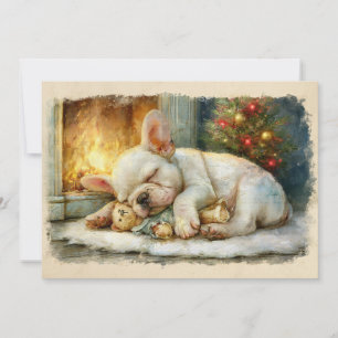 Cartão De Festividades Filhote de Bulldog Francês Dormindo Natal