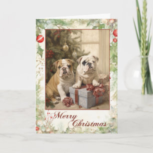 Cartão De Festividades Filhote de Bulldog Inglês Vitoriano de Natal