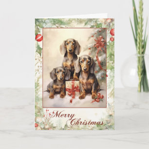 Cartão De Festividades Filhote de Dachshund Vitoriano no Natal