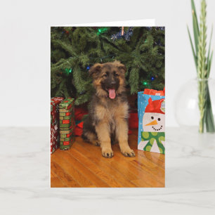 Cartão De Festividades Filhote de german shepherd no Natal