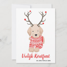 Cartão De Festividades Filhote de Golden Retriever Kerst Trui Chifre