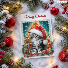 Cartão De Festividades Filhote de Maine Coon Meowy Natal Feriado