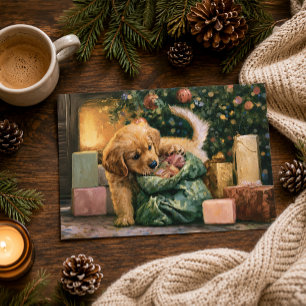 Cartão De Festividades Filhote de Retriever Dourado Árvore de Natal