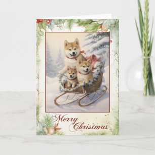 Cartão De Festividades Filhote de Shiba Inu Vitoriano no Natal
