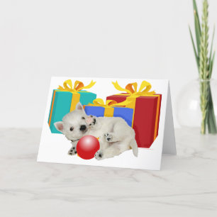Cartão De Festividades Filhote Westie com Presentes de Natal