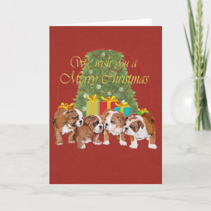 Cartão De Festividades Filhotes de Bulldog Inglês Natal