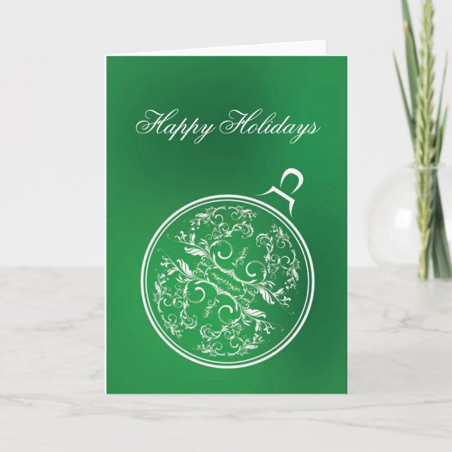 Cartão De Festividades Filigree Green Ornament Holiday Card (Frente)