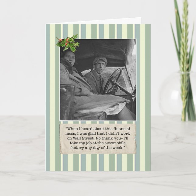 Cartão De Festividades Financial Crisis Christmas Card w/ Auto Worker (Frente)