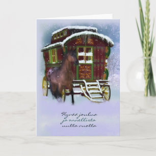 Cartão De Festividades Finnish Christmas Card - Horse And Old Caravan - H