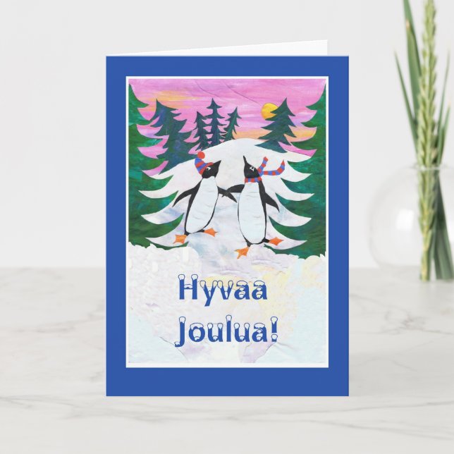 Cartão De Festividades Finnish Christmas Card - Skating Penguins (Frente)