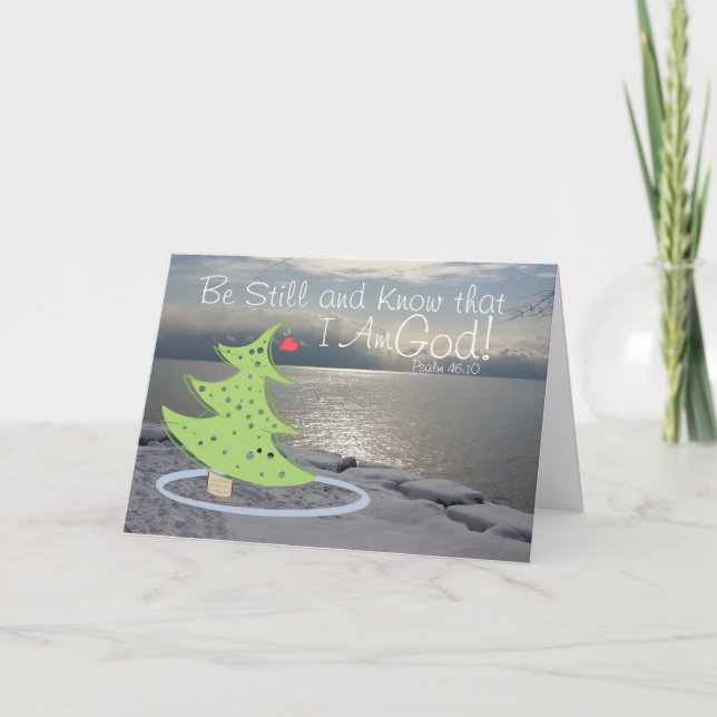 Cartão De Festividades Fique quieto e conheça Deus Bíblia Verso, Natal (Frente)