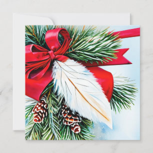 Cartão De Festividades Fir e Penas de Orçamento Natal