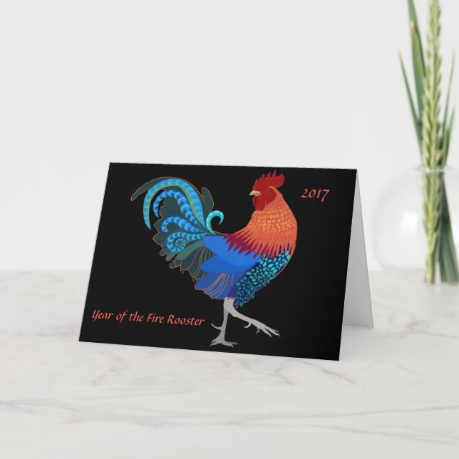 Cartão De Festividades Fire Rooster greeting card for 2017 (Frente)