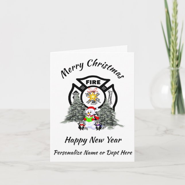 Cartão De Festividades Firefighter Christmas Fire Dept Holiday Card (Frente)