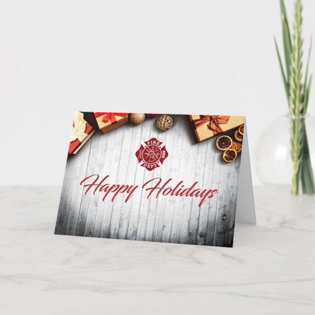 Cartão De Festividades Firefighter Holiday Custom Card (Frente)