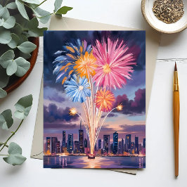 Cartão De Festividades Firework Show | New Year’s Eve Watercolor