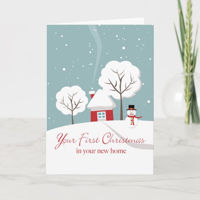 Cartão De Festividades First Christmas in Your New Home with Red House (Frente)