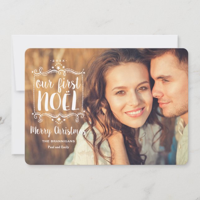 Cartão De Festividades First Noel Merry Christmas Holiday Photo Card (Frente)