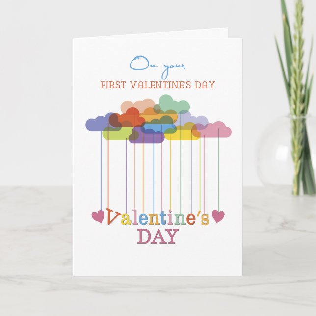 Cartão De Festividades First Valentine’s Day Valentine Rainbow Clouds (Frente)