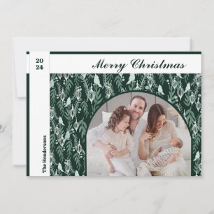 Cartão De Festividades Fita Branca Verde Moderna Uma Foto Natal