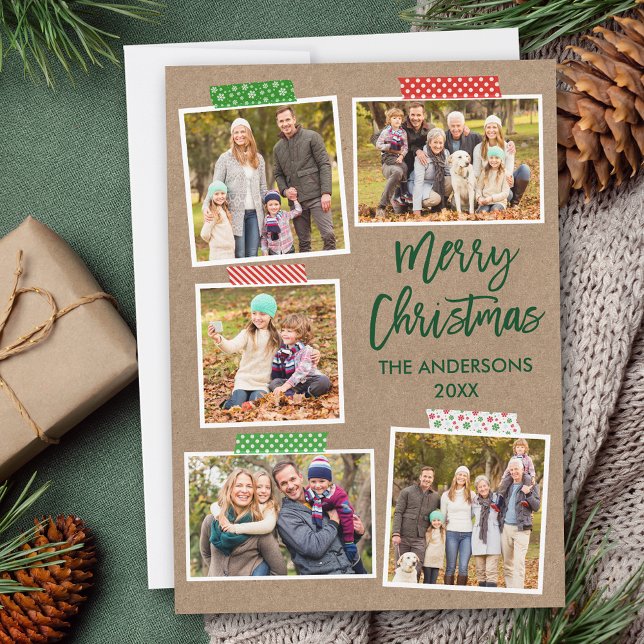 Cartão De Festividades Fita de Artesanato de Script de Pincel Feliz Kraft (Customize to add text or more photos to back of card.)