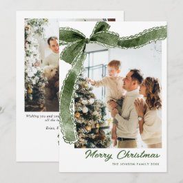 Cartão De Festividades Fita de Laço de Natal Verde Sálvia Funky 2 Foto