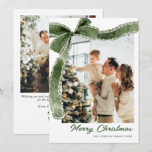 Cartão De Festividades Fita de Laço de Natal Verde Sálvia Funky 2 Foto